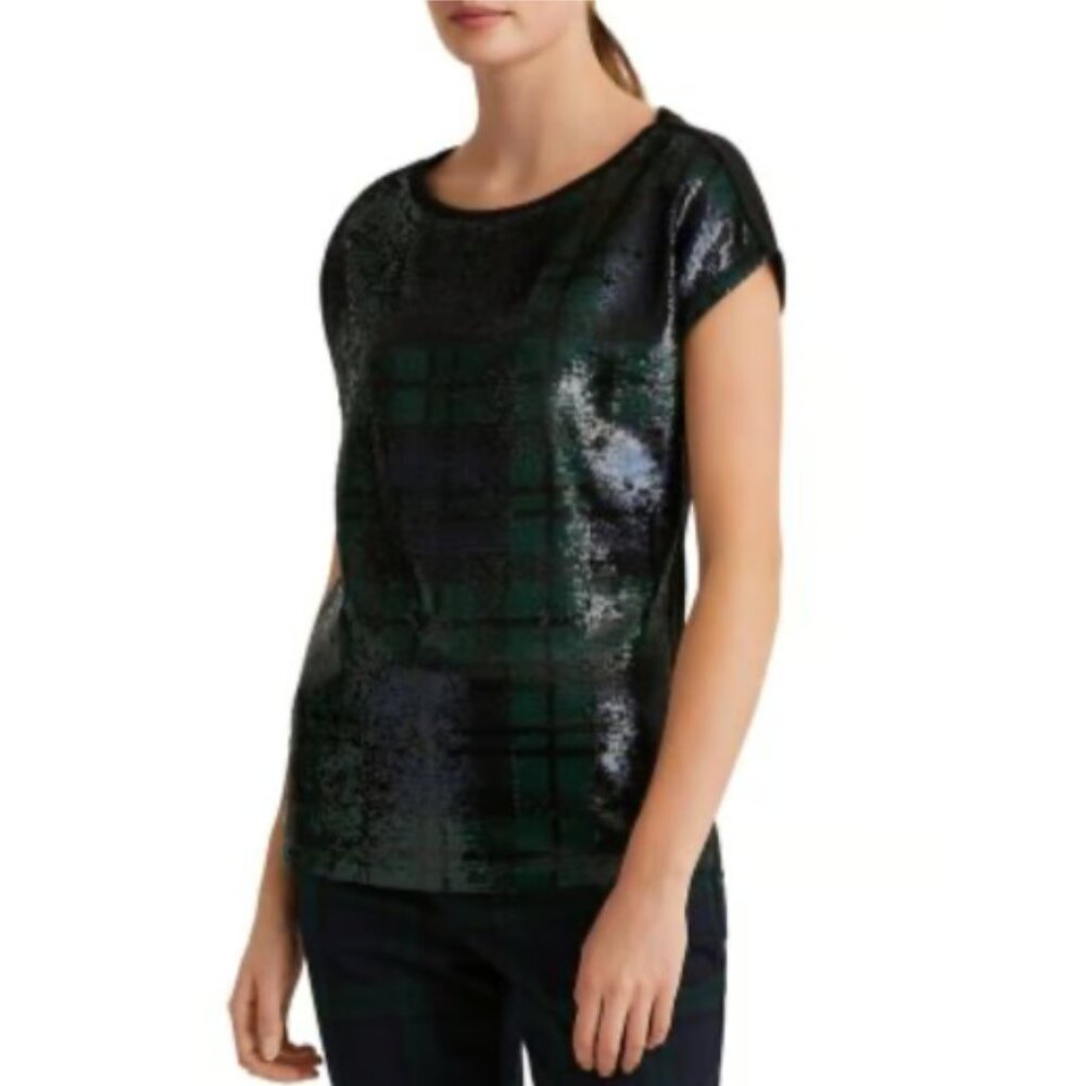 Ralph Lauren Sequin Tartan Cap Sleeve Top